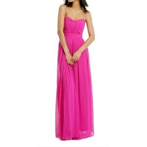 BADGLEY MISCHKA Strapless Chiffon Gown Womens Size 6 Hot Pink Evening Dress Prom